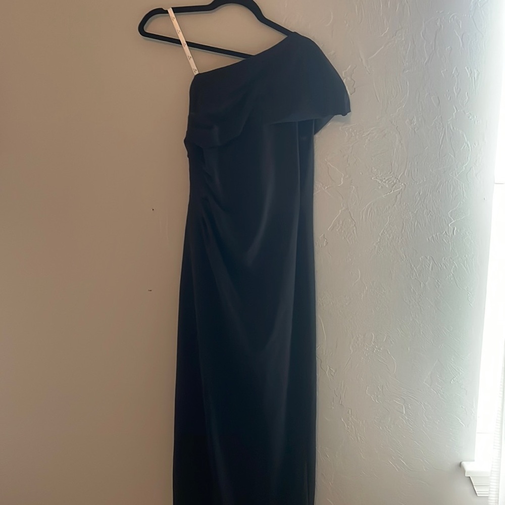 Black one shoulder bridesmaid dress with slit